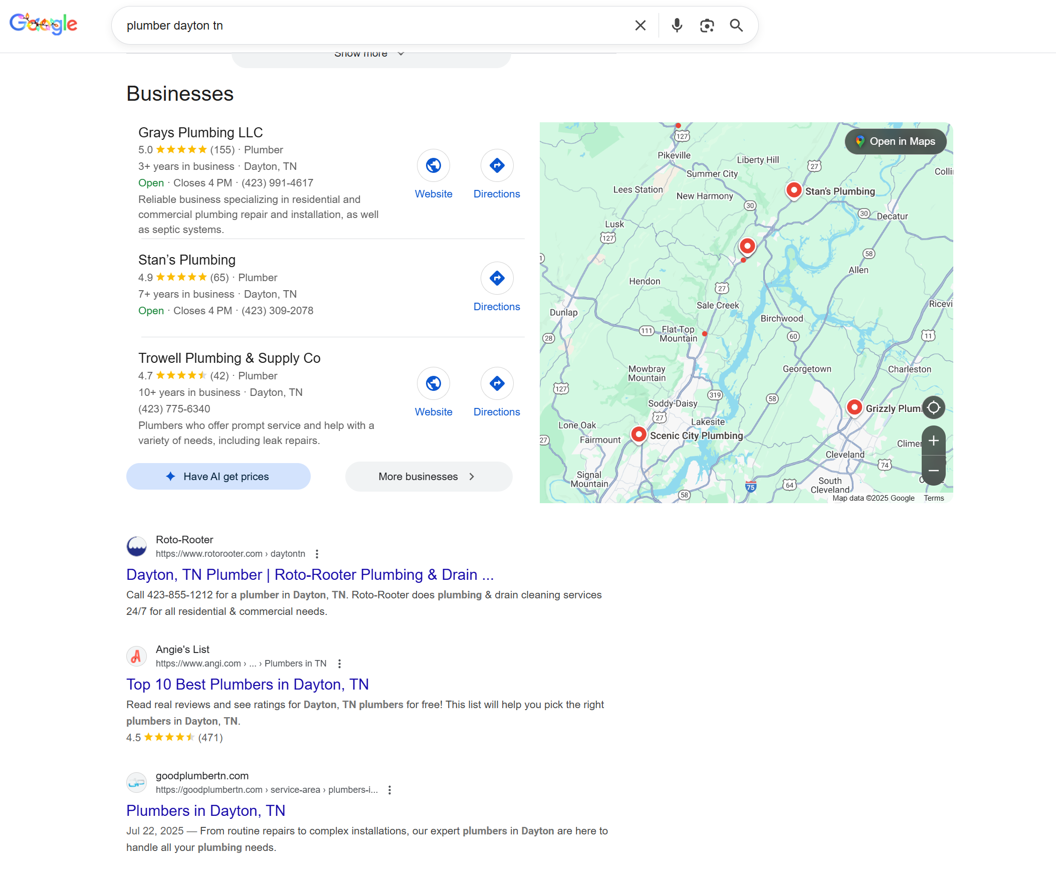 Google Local 3-Pack showing top 3 local businesses